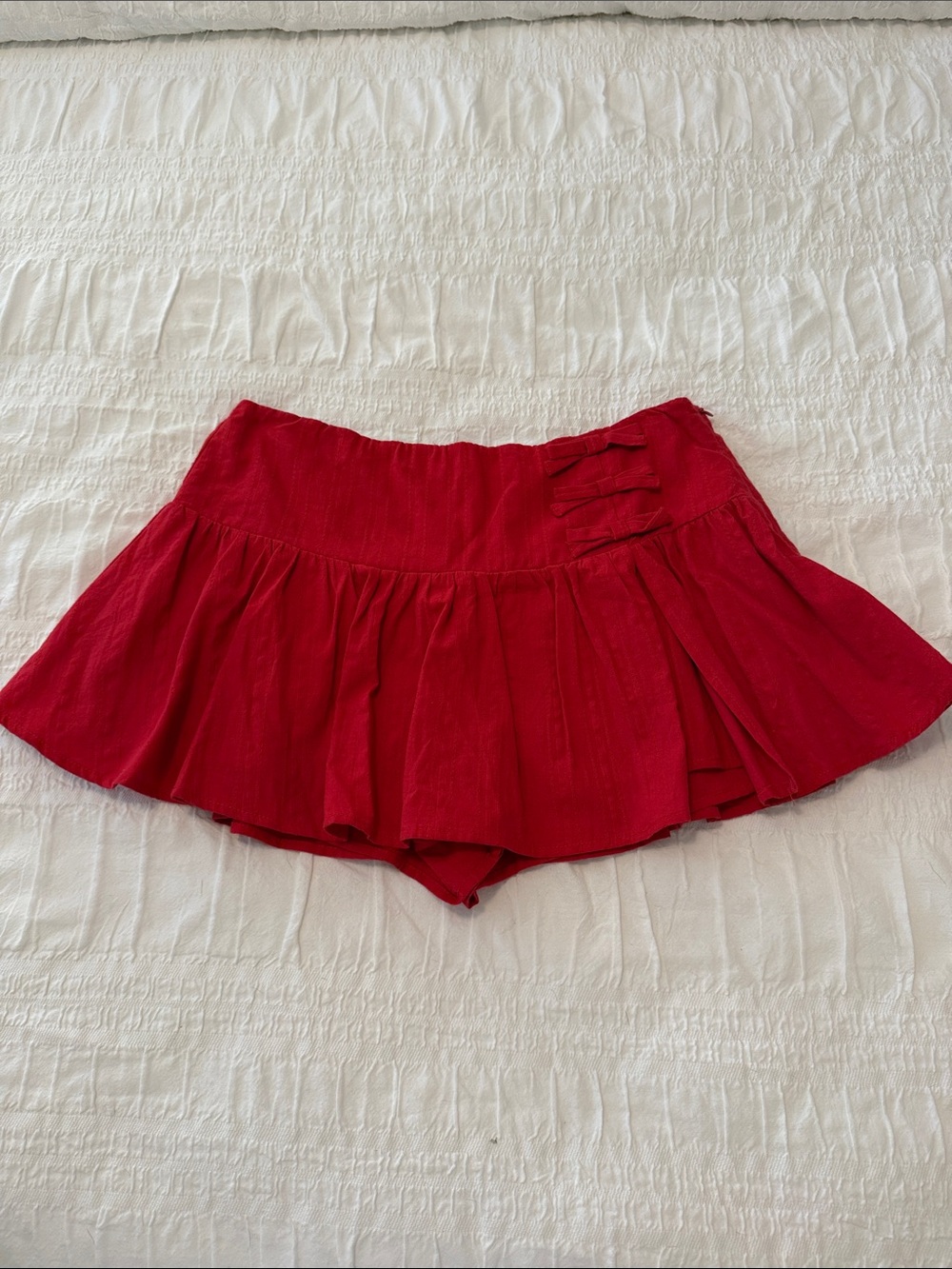 Red Ruffle Skort with Side Tab Detail